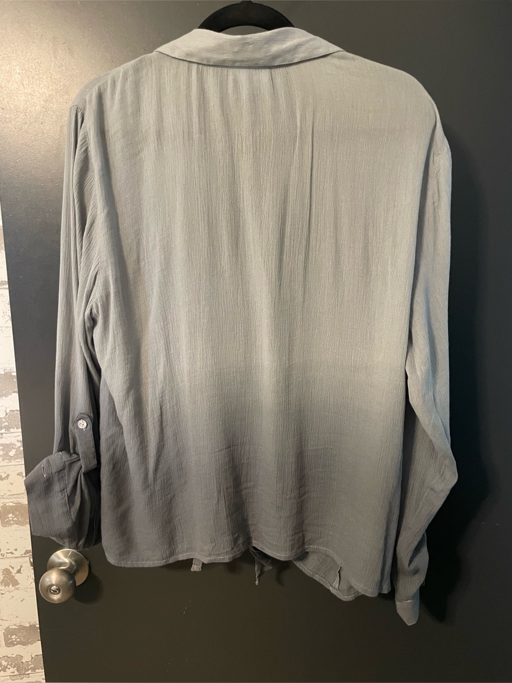 J. Jill Ombré Gray Tie Front Button Down Blouse Cotton Viscose Size Large - Picture 8 of 9